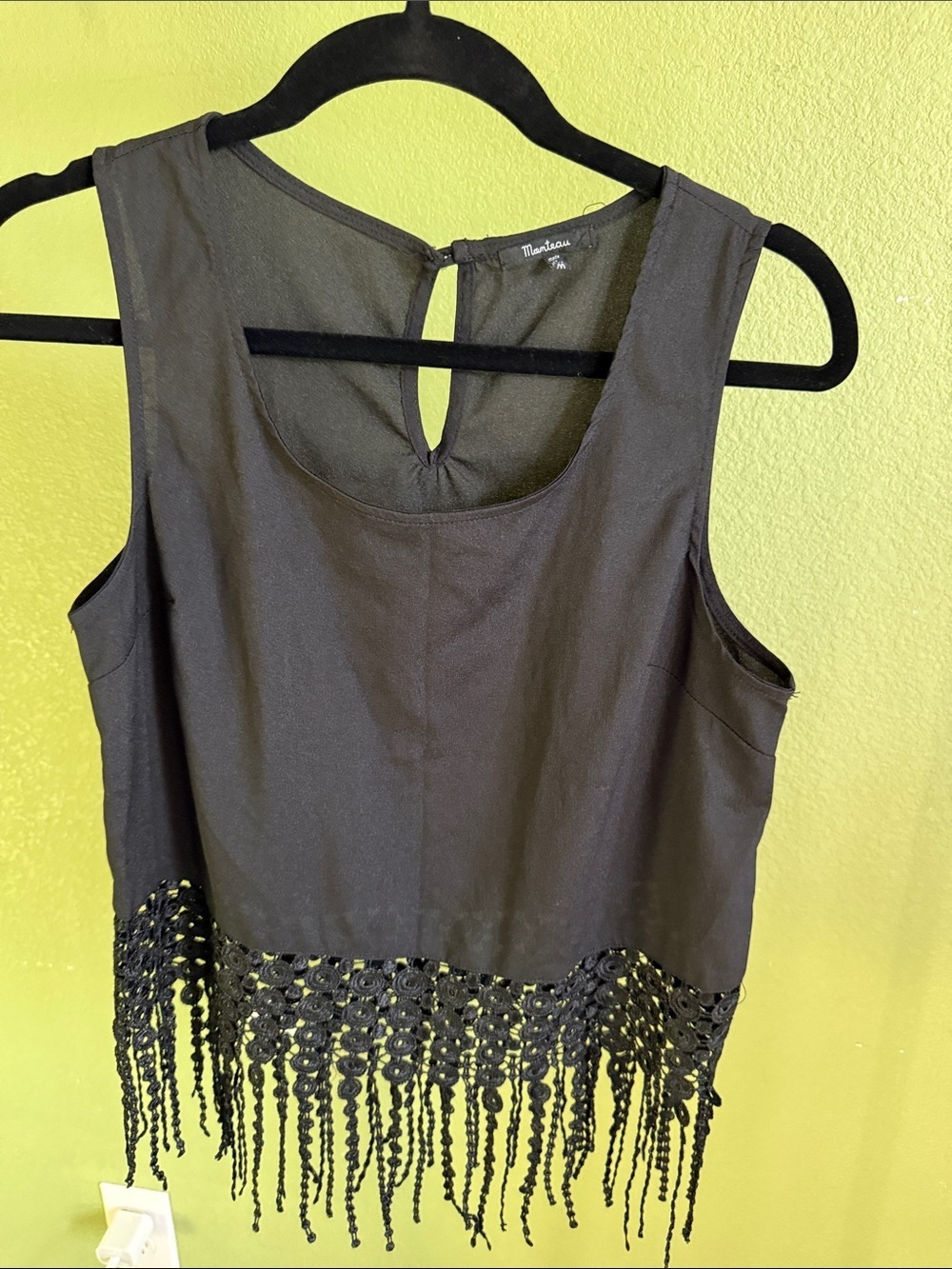 Madison Black Sleeveless Crop Top with Crochet Fringe